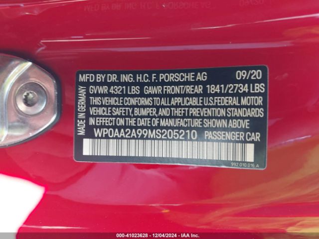 WP0AA2A99MS205210 Porsche 911 CARRERA
