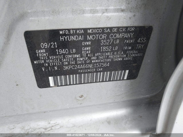 Hyundai ACCENT SE 2022 3KPC24A66NE157564 Image 9