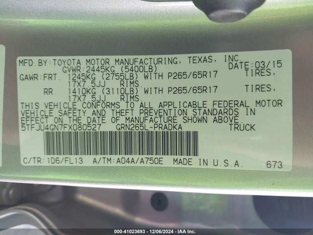 Toyota Tacoma Double Cab Prerunner 2015 5TFJU4GN7FX080527 Image 9