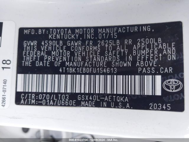 4T1BK1EB0FU154613 Toyota Avalon Xle Touring