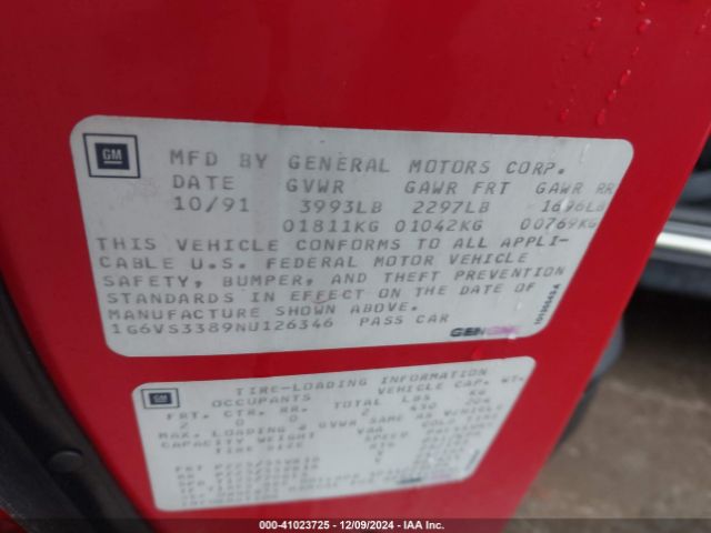 1992 CADILLAC ALLANTE 1G6VS3389NU126346 Photo 8