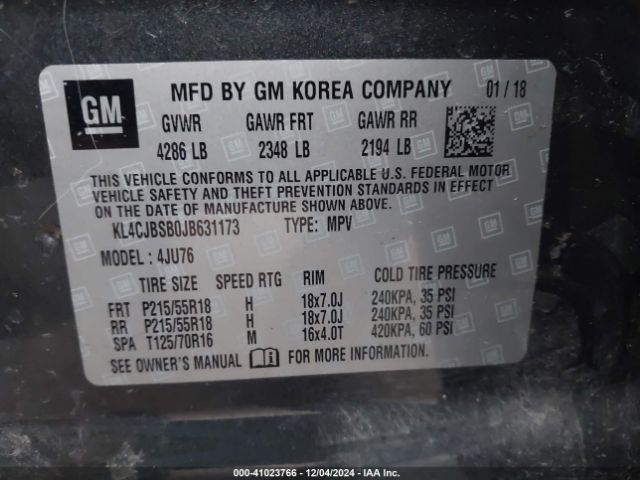 KL4CJBSB0JB631173 Buick Encore Preferred Ii