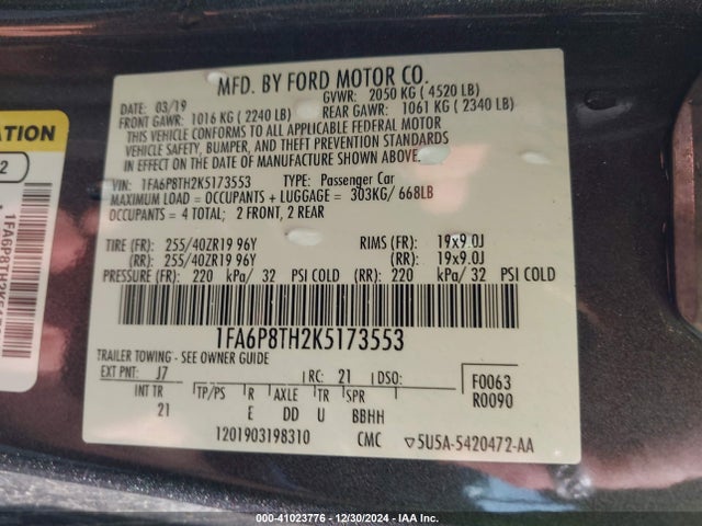 Ford Mustang Ecoboost 2019 1FA6P8TH2K5173553 Image 9