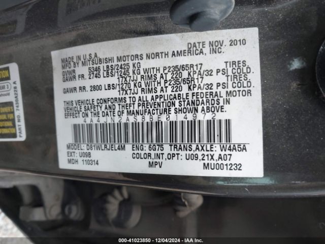 2011 MITSUBISHI ENDEAVOR 4A4JN2AS8BE014972 Photo 8