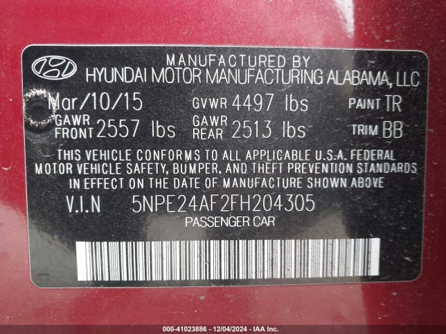 Hyundai SONATA SE 2015 5NPE24AF2FH204305 Image 9