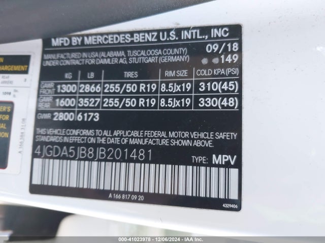 4JGDA5JB8JB201481 Mercedes-Benz GLE 350