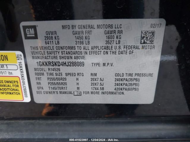 1GKKRSKD4HJ288089 GMC Acadia Limited