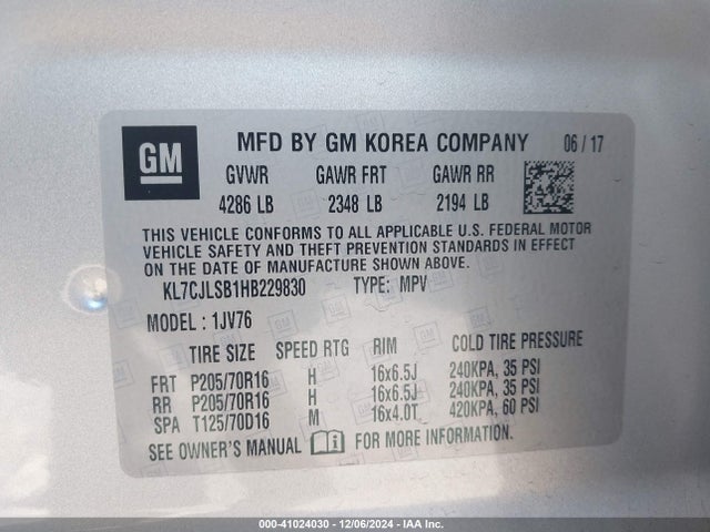 Chevrolet Trax Lt 2017 KL7CJLSB1HB229830 Image 9