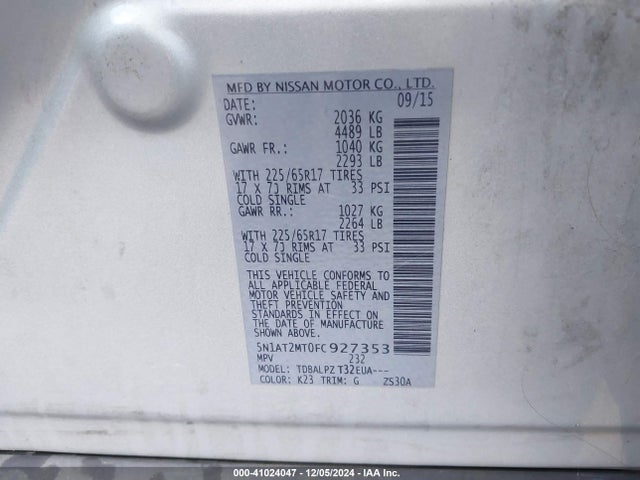 Nissan ROGUE S 2015 5N1AT2MT0FC927353 Image 9
