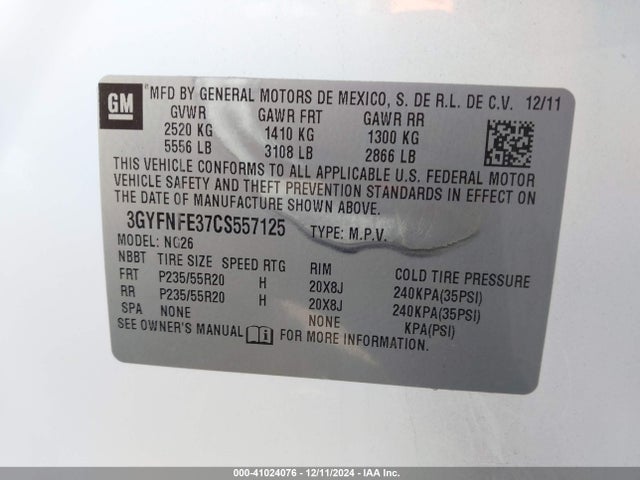 2012 CADILLAC SRX 3GYFNFE37CS557125 Photo 8