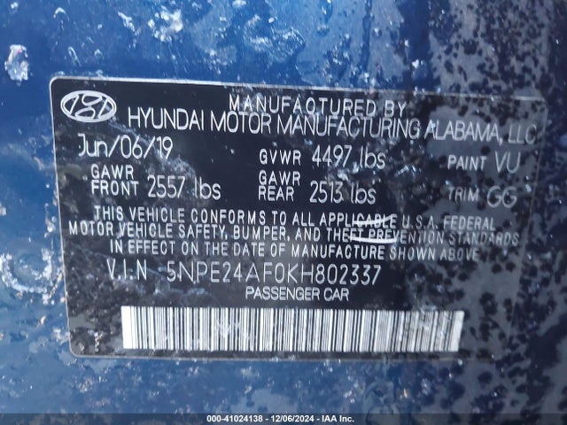 Hyundai SONATA SE 2019 5NPE24AF0KH802337 Image 9