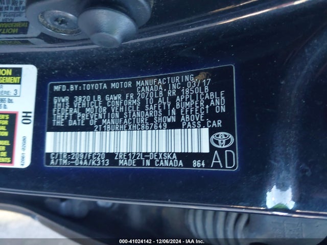 Toyota COROLLA SE 2017 2T1BURHEXHC867649 Image 9
