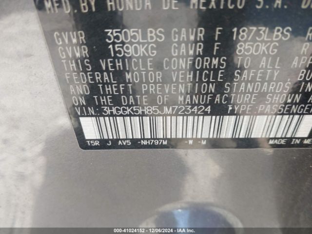 3HGGK5H85JM723424 Honda FIT EX