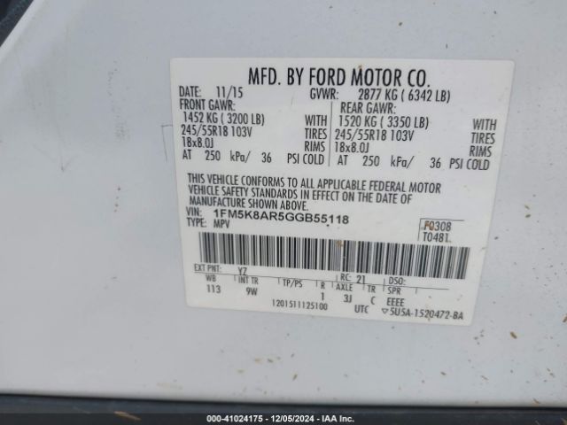1FM5K8AR5GGB55118 Ford Utility Police Interceptor
