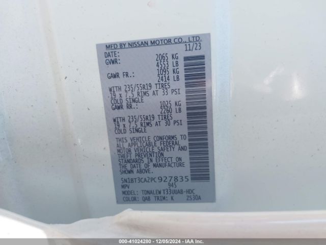 5N1BT3CA2PC927835 Nissan Rogue Sl Fwd