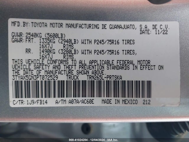 Toyota Tacoma Sr 2023 3TYAX5GN3PT072529 Image 9