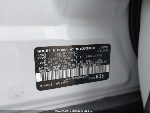 JA4J4TA84NZ068605 Mitsubishi Outlander Es 2.5