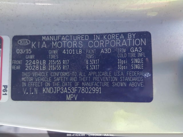 KIA SOUL + 2015 KNDJP3A53F7802991 Image 9