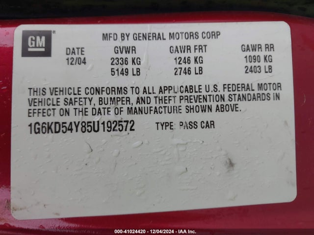 2005 CADILLAC DEVILLE 1G6KD54Y85U192572 Photo 8