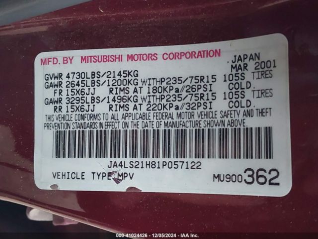 2001 MITSUBISHI MONTERO SPORT JA4LS21H81P057122 Photo 8