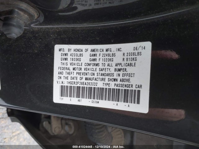 Honda ACCORD LX 2014 1HGCR2F36EA263032 Image 9
