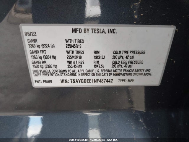 2022 TESLA MODEL Y 7SAYGDEE1NF487442 Photo 8