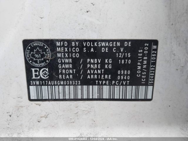 3VW117AU8GM039323 Volkswagen Golf Tsi S 4-door