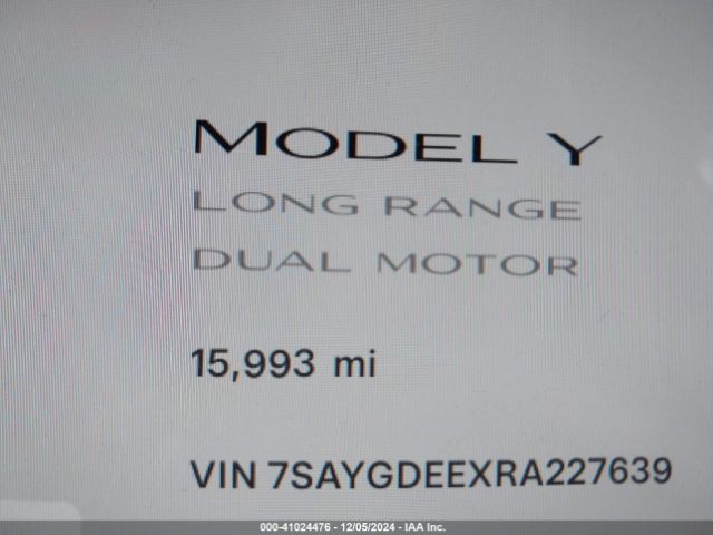 7SAYGDEEXRA227639 Tesla Model Y Long Range Dual Motor All-wheel Drive
