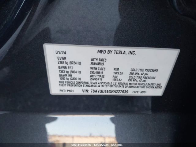 7SAYGDEEXRA227639 Tesla Model Y Long Range Dual Motor All-wheel Drive