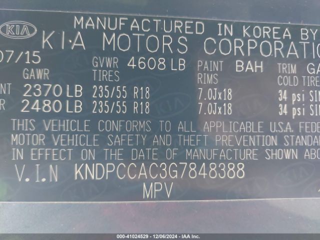 KNDPCCAC3G7848388 KIA Sportage Ex