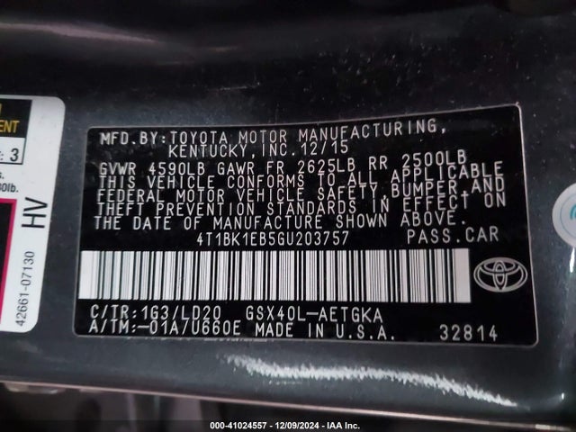4T1BK1EB5GU203757 Toyota AVALON XLE