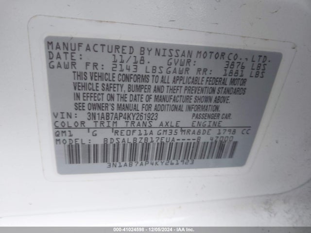 Nissan SENTRA S 2019 3N1AB7AP4KY261923 Image 9