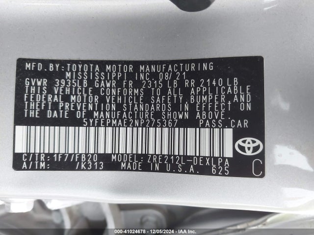 Toyota COROLLA LE 2022 5YFEPMAE2NP275367 Image 9