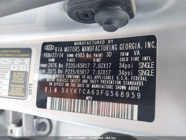 KIA SORENTO LX 2015 5XYKTCA63FG568959 Image 9