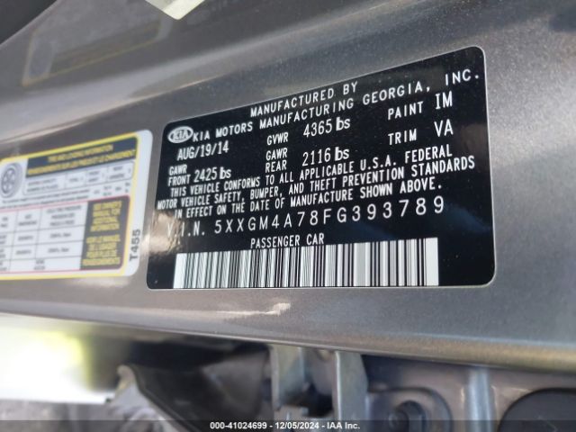 5XXGM4A78FG393789 KIA Optima Lx