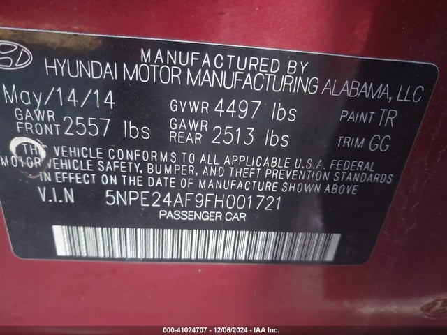 Hyundai SONATA SE 2015 5NPE24AF9FH001721 Image 9