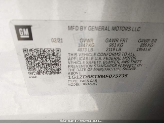 1G1ZD5ST8MF075735 Chevrolet Malibu Fwd Lt