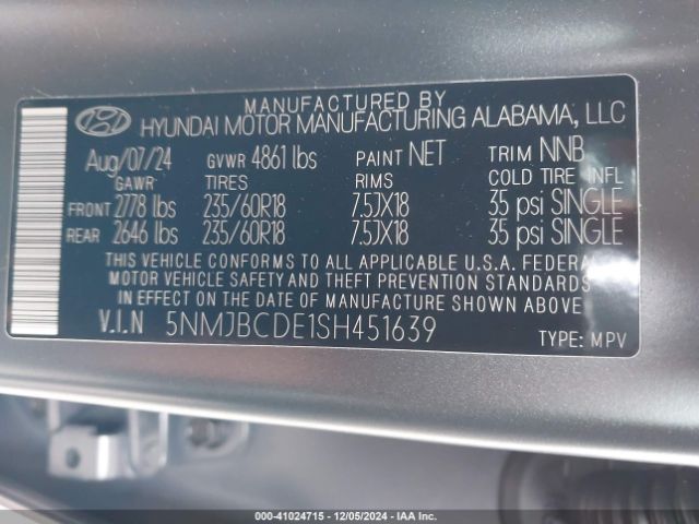 5NMJBCDE1SH451639 Hyundai TUCSON SEL