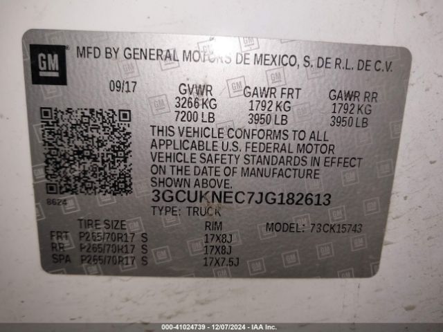 3GCUKNEC7JG182613 Chevrolet Silverado 1500 Wt