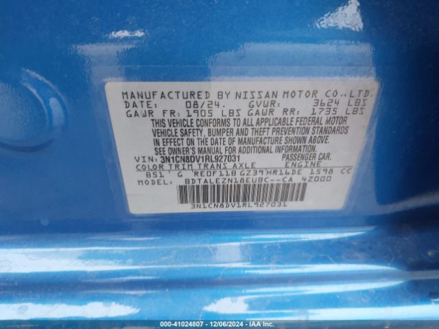 3N1CN8DV1RL927031 Nissan Versa 1.6 S