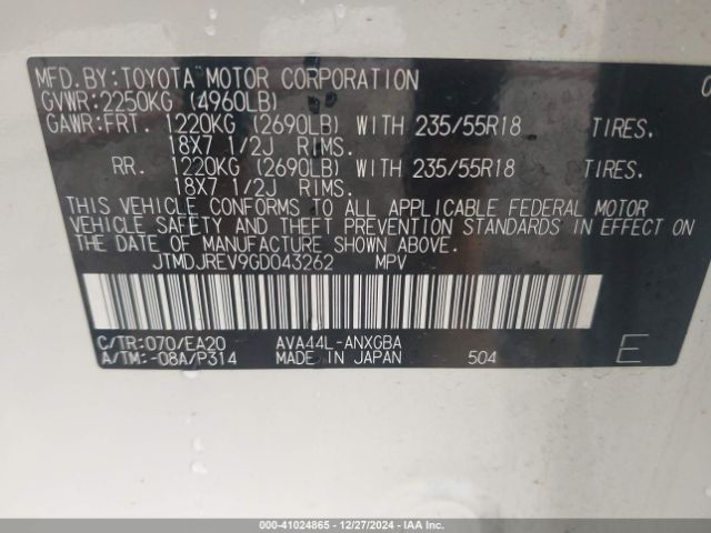 JTMDJREV9GD043262 Toyota Rav4 Hybrid Limited
