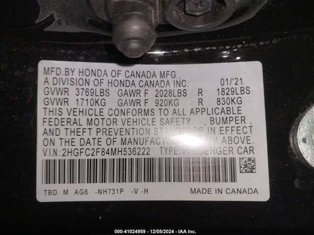 2HGFC2F84MH536222 Honda Civic Sport