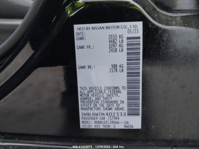 1N4BL4DW7PN402333 Nissan Altima Sv Intelligent Awd