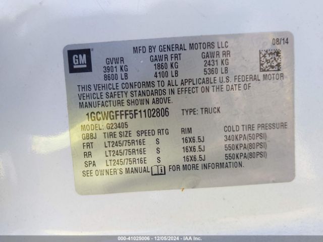 1GCWGFFF5F1102806 Chevrolet Express 2500 Work Van