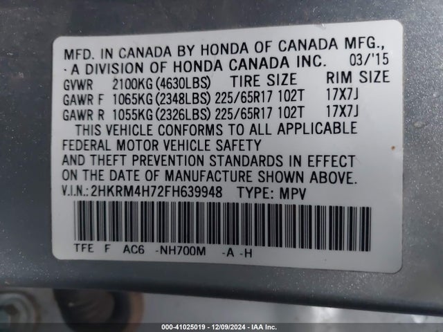 Honda Cr-v Ex-l 2015 2HKRM4H72FH639948 Image 9