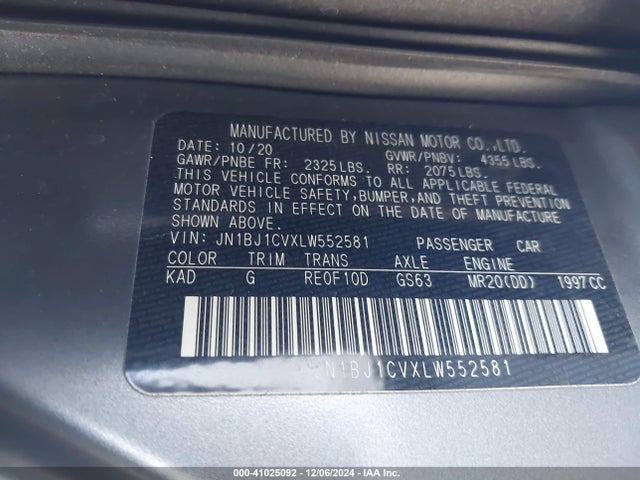 JN1BJ1CVXLW552581 Nissan Rogue Sport Sl Fwd Xtronic Cvt