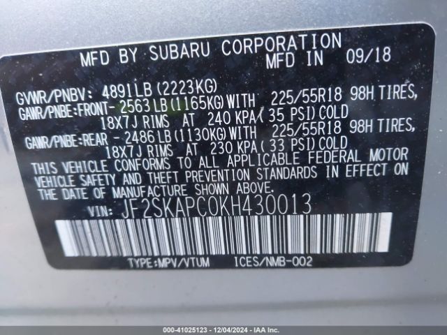 JF2SKAPC0KH430013 Subaru Forester Sport