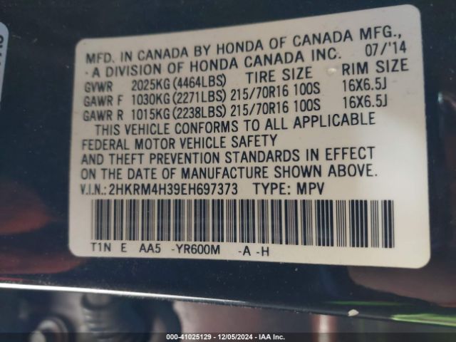 2HKRM4H39EH697373 Honda CR-V LX
