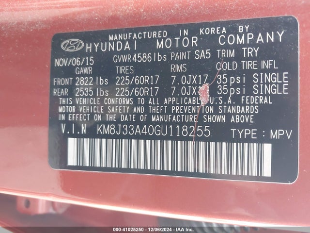 Hyundai TUCSON SE 2016 KM8J33A40GU118255 Image 9