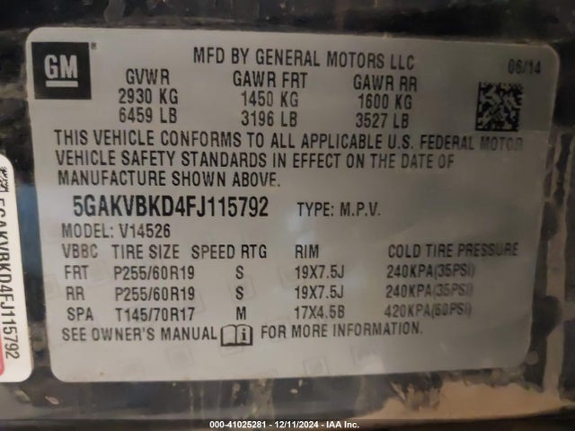 5GAKVBKD4FJ115792 Buick Enclave Leather